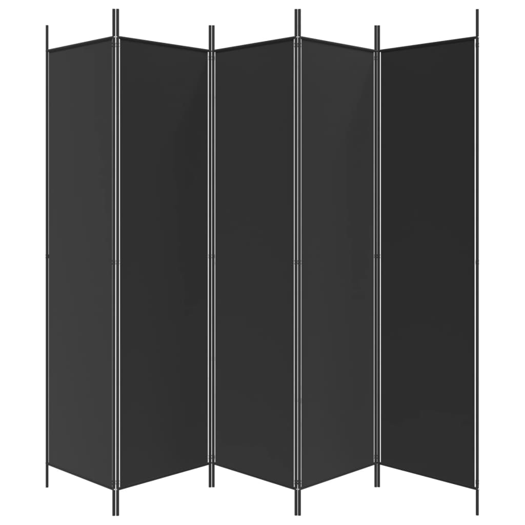 vidaXL Parawan 5-panelowy, czarny, 250x200 cm, tkanina