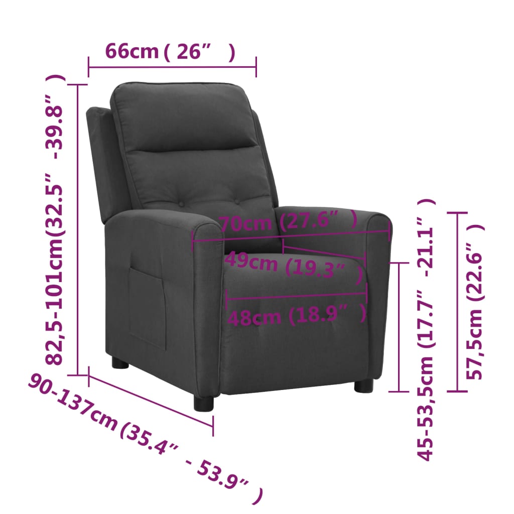 vidaXL Rozkładany fotel ułatwiający wstawanie, ciemnoszary, tkanina