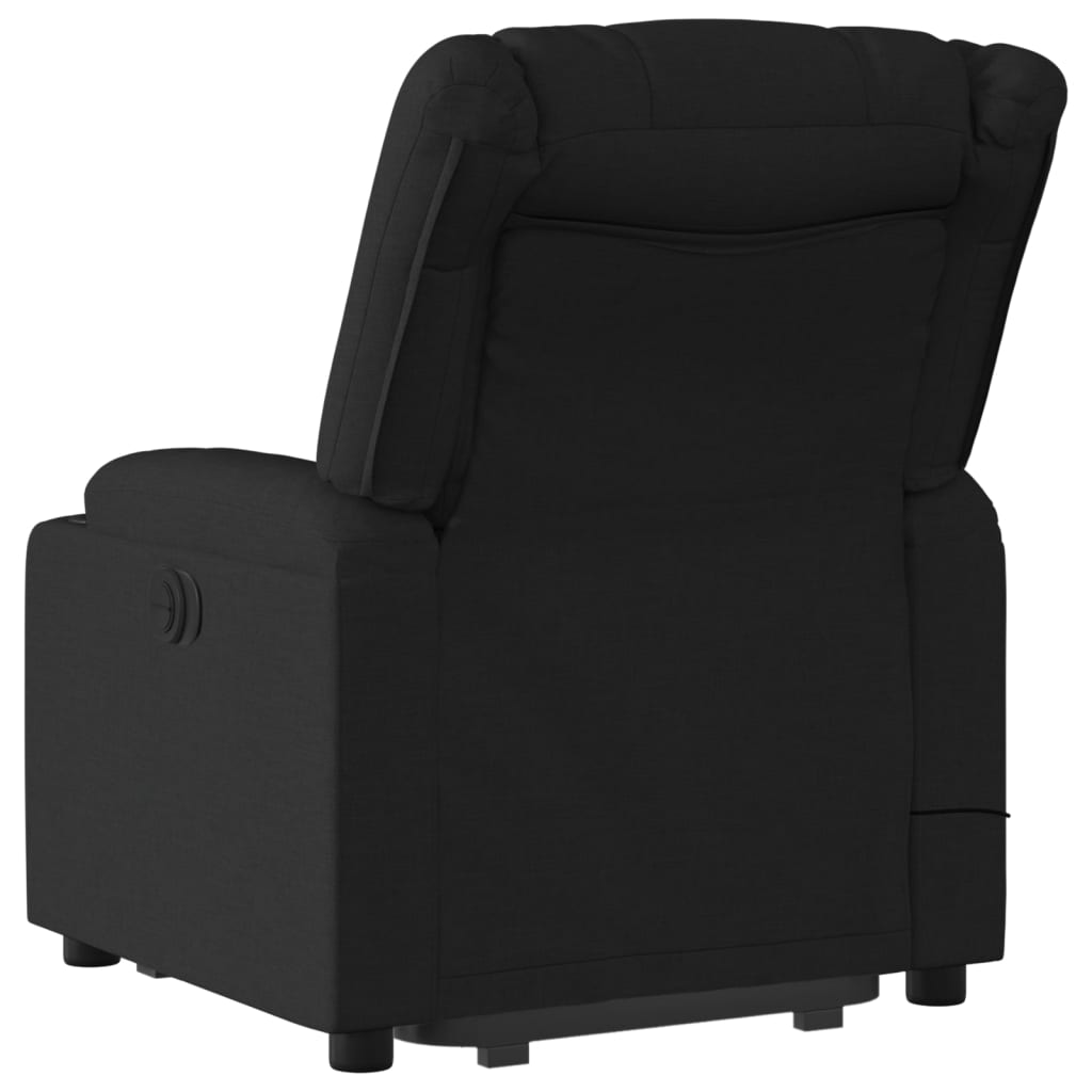 vidaXL Podnoszony fotel masujący, rozkładany, czarny, obity tkaniną