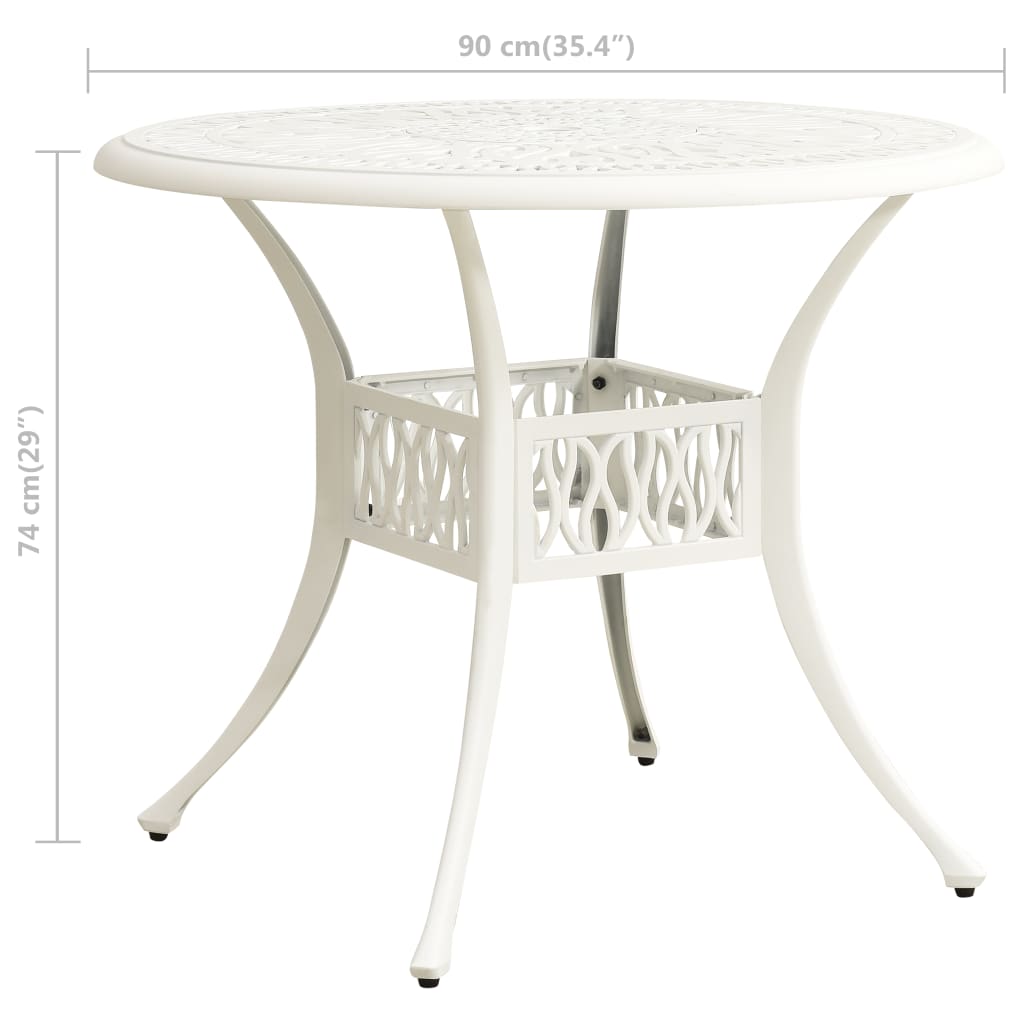 vidaXL Stół ogrodowy, biały, 90x90x74 cm, odlewane aluminium