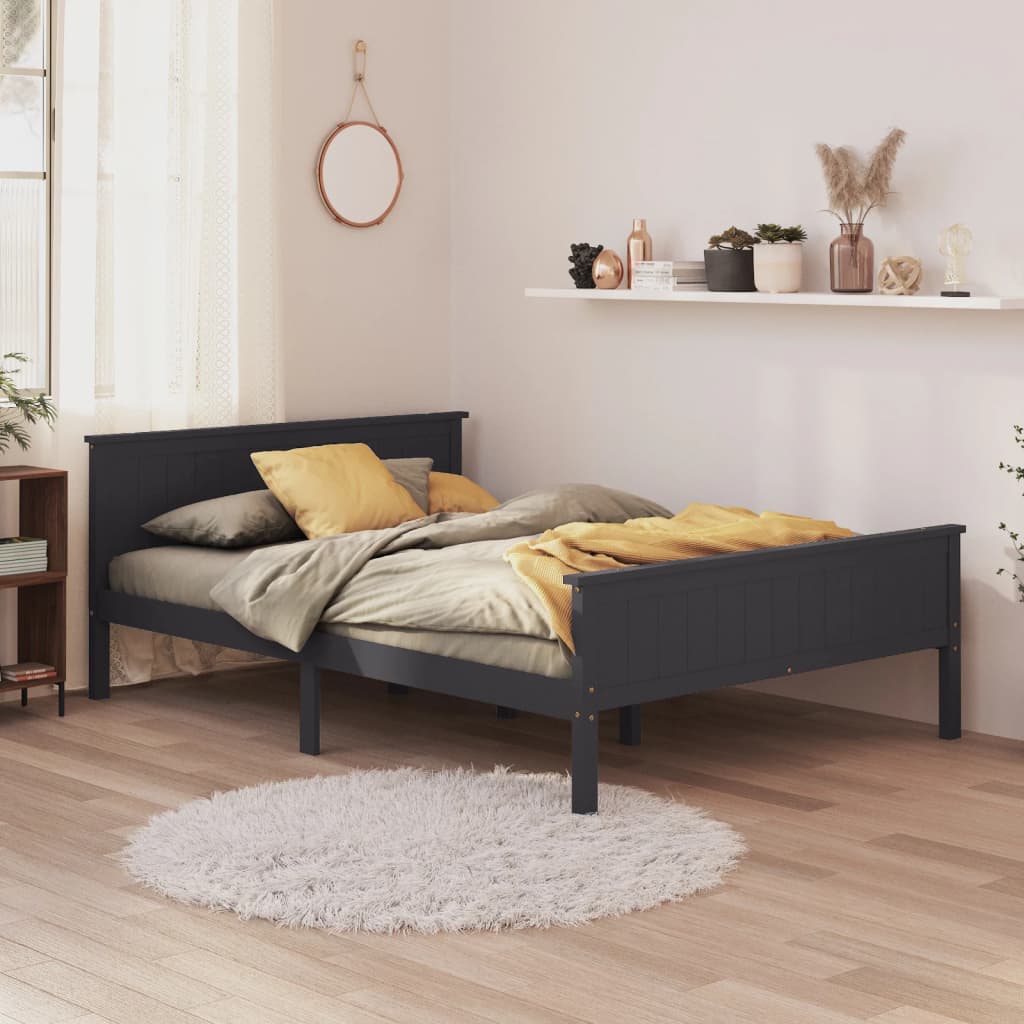 vidaXL Rama łóżka, szara, lite drewno sosnowe, 140 x 200 cm