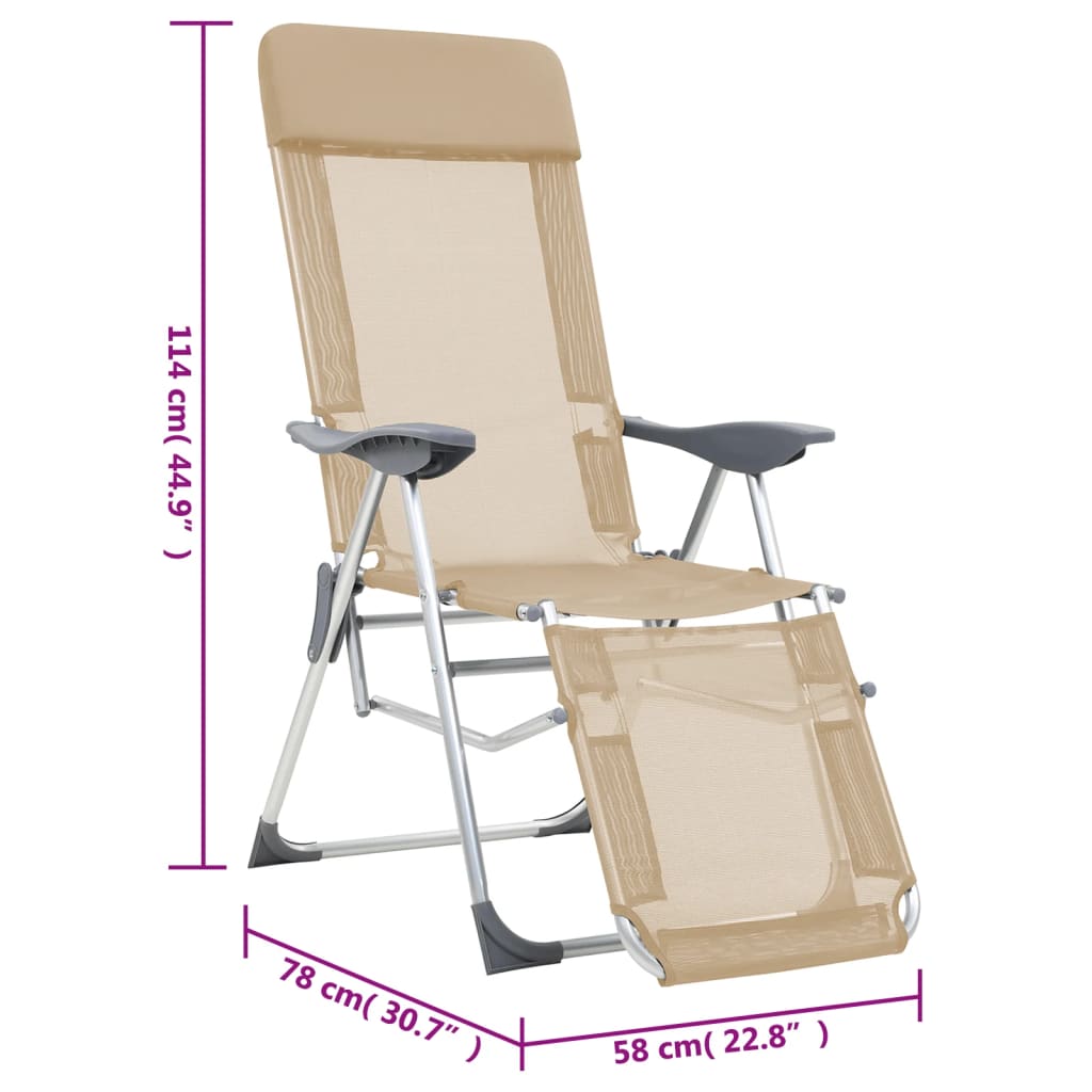 vidaXL Składane krzesła turystyczne z podnóżkami, 2 szt., kremowe