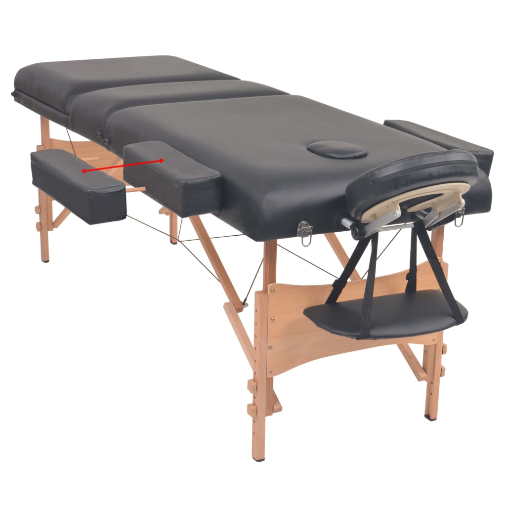 vidaXL Składany stół do masażu ze stołkiem, 3-strefowy, czarny