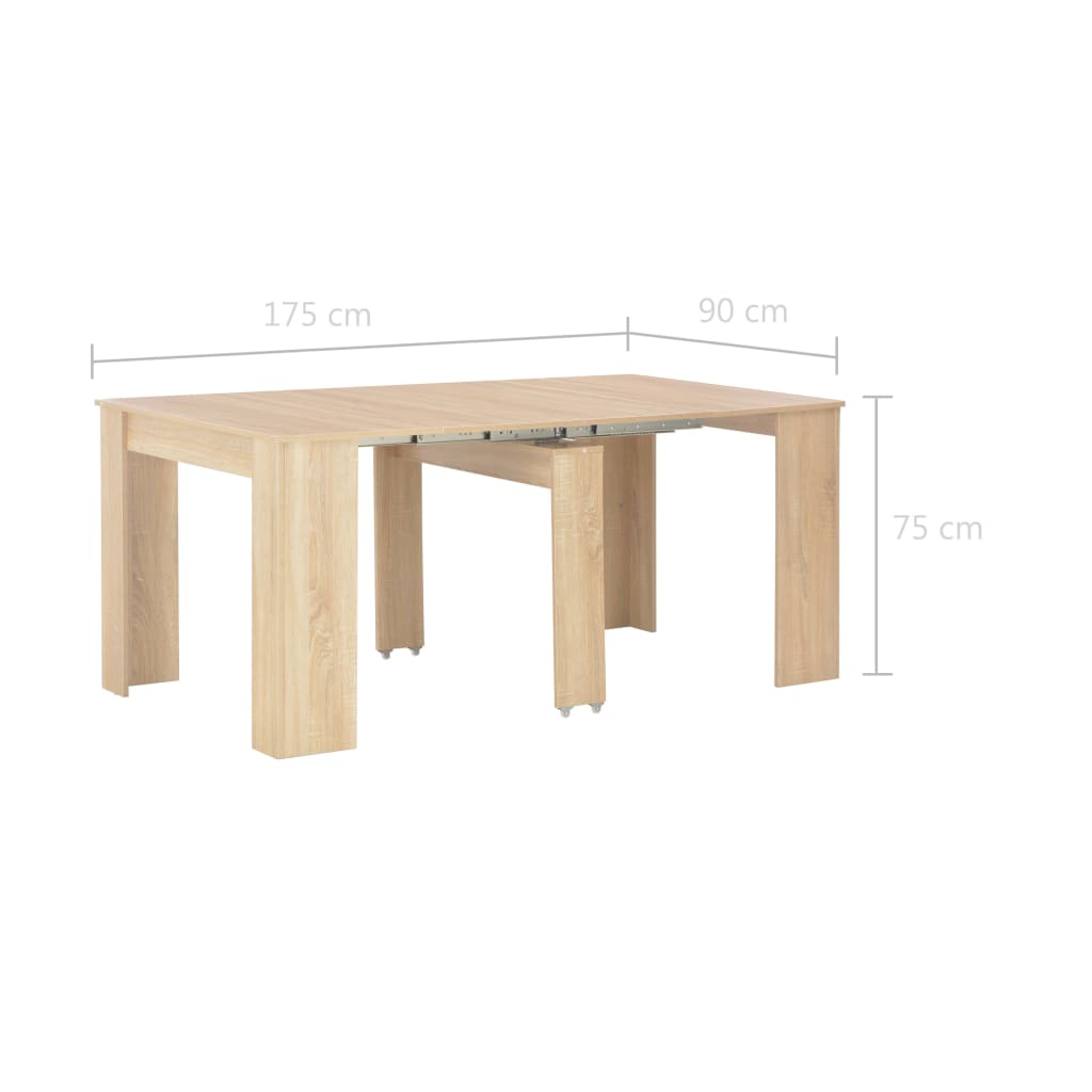 vidaXL Rozkładany stół jadalniany, dąb sonoma, 175 x 90 x 75 cm