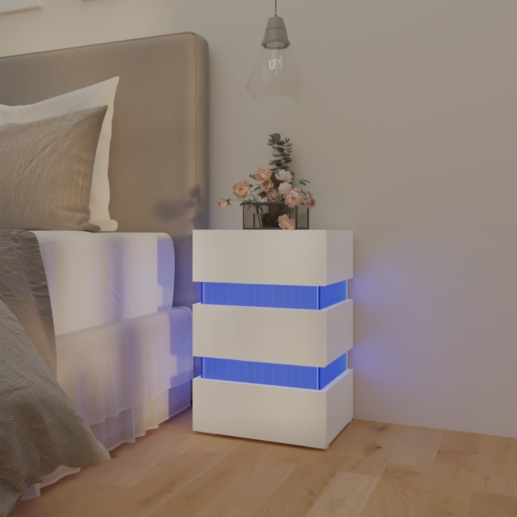 vidaXL Szafka nocna z LED, wysoki połysk, biała, 45x35x67 cm