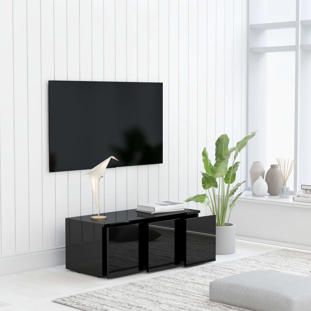 vidaXL Szafka pod TV, czarna na wysoki połysk, 80x34x30 cm