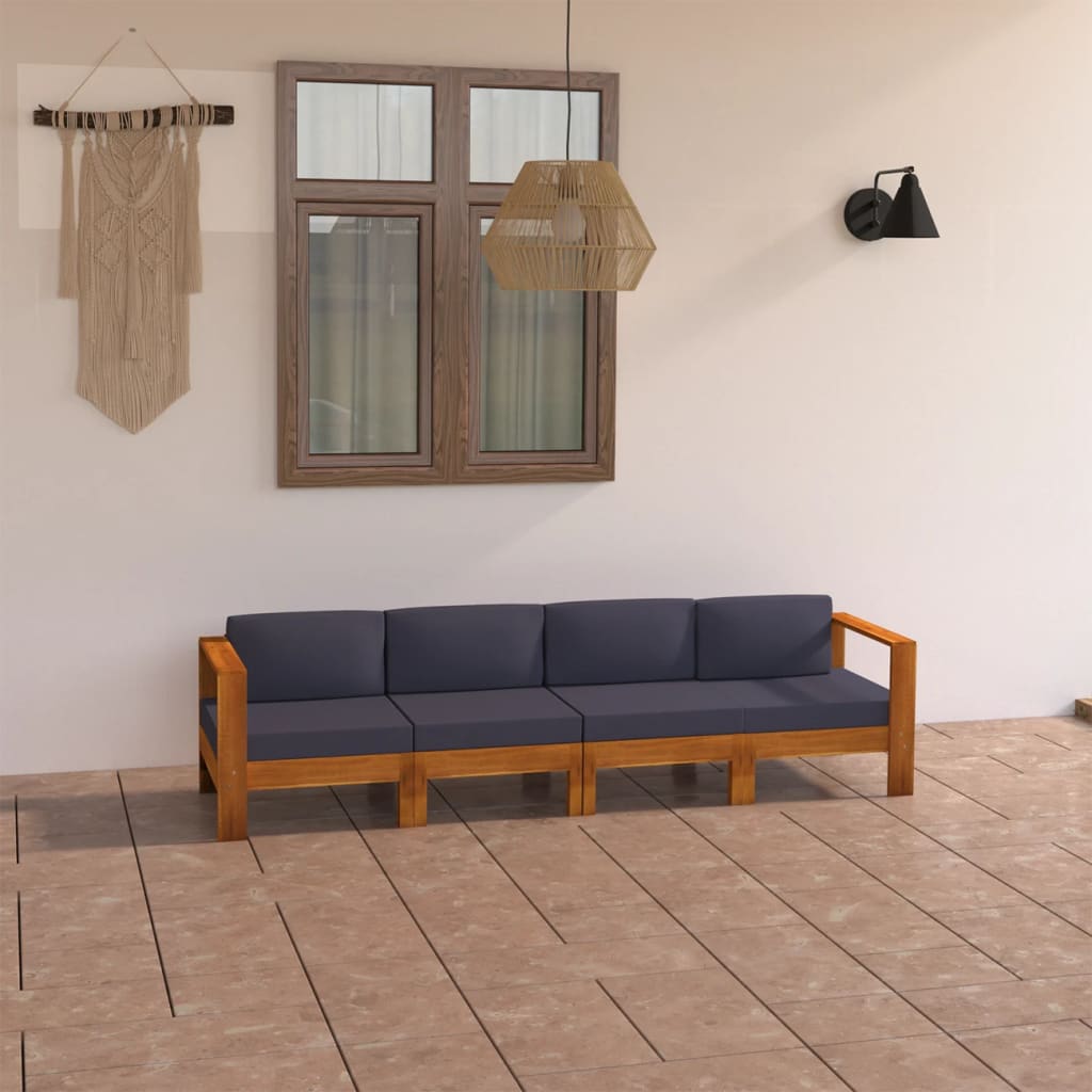 vidaXL 4-osobowa sofa ogrodowa z ciemnoszarymi poduszkami, akacja