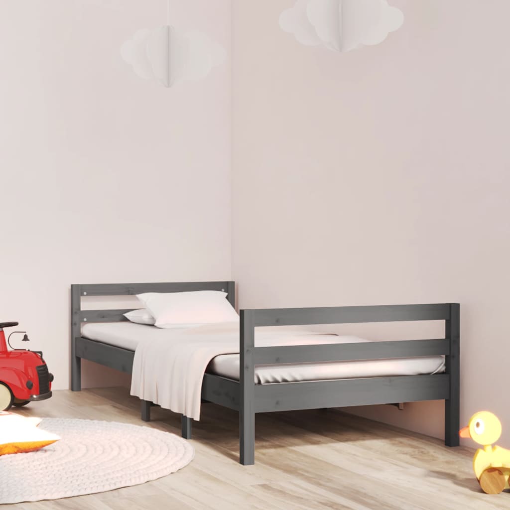 vidaXL Rama łóżka, szara, 75x190 cm, lite drewno sosnowe