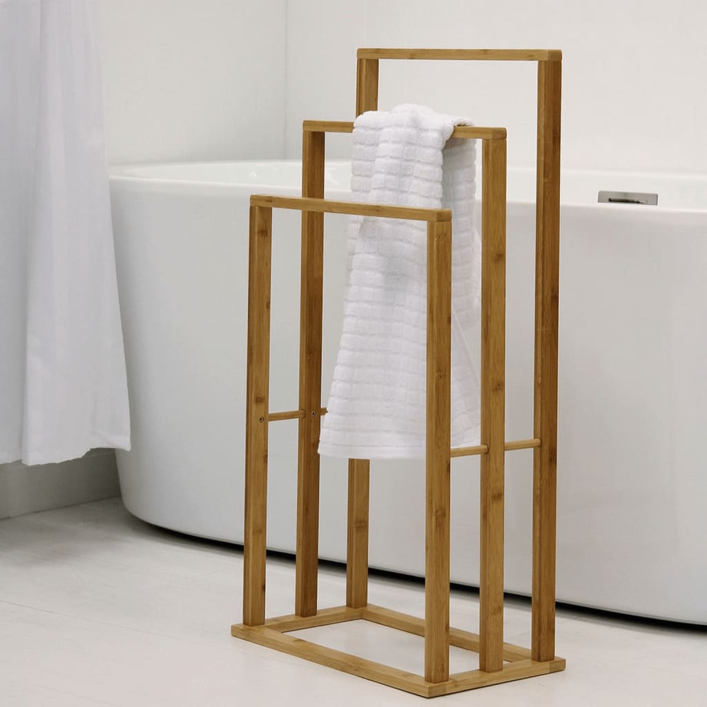 Bathroom Solutions Bambusowy wieszak na ręczniki z 3 drążkami