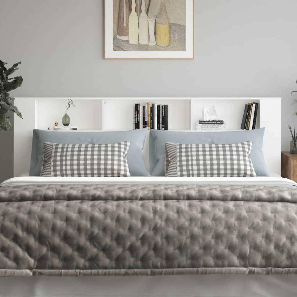 vidaXL Wezgłowie łóżka z półkami, białe, 220x18,5x104,5 cm