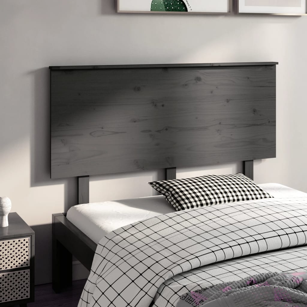 vidaXL Wezgłowie łóżka, szare, 124x6x82,5 cm, lite drewno sosnowe