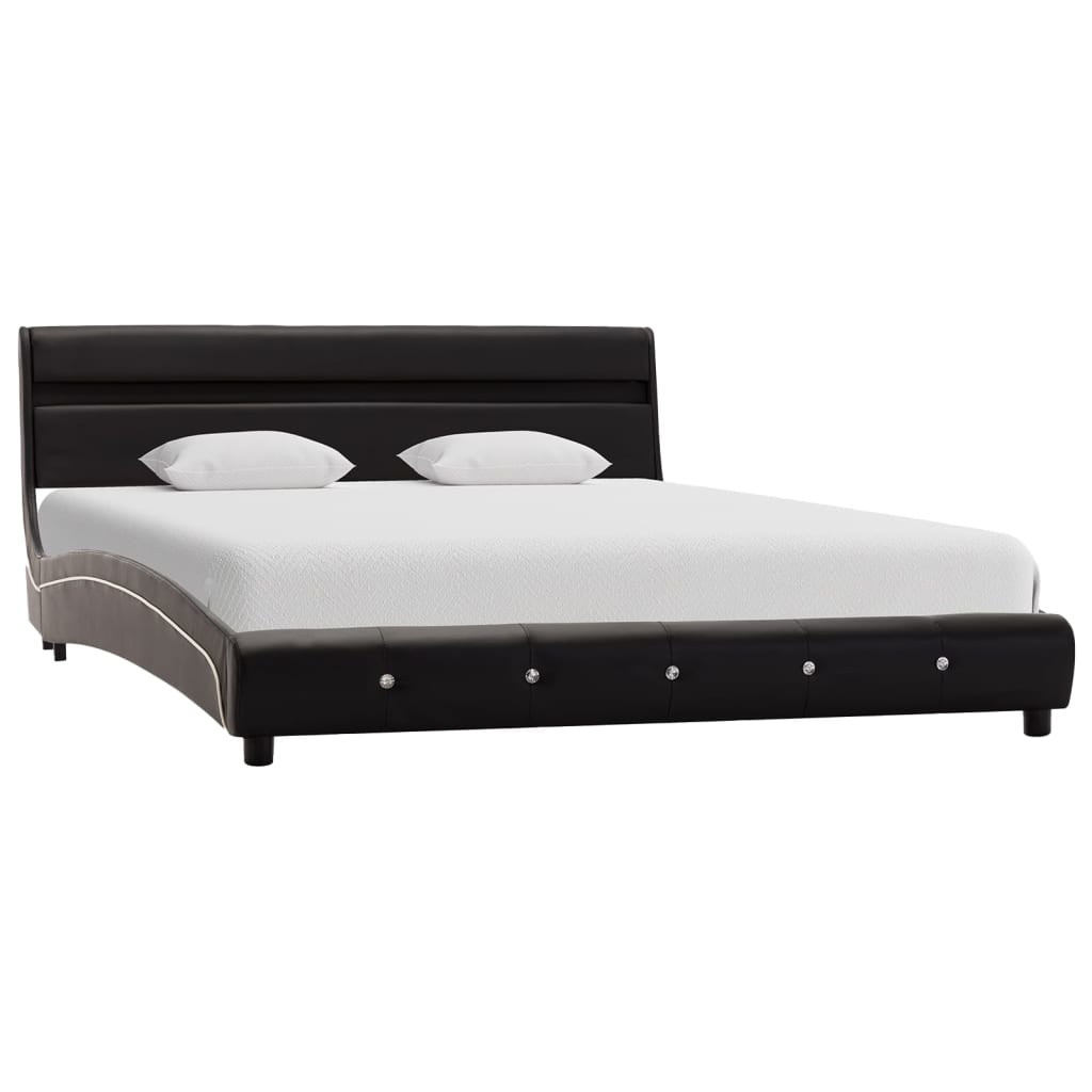 vidaXL Rama łóżka z LED, czarna, sztuczna skóra, 140 x 200 cm