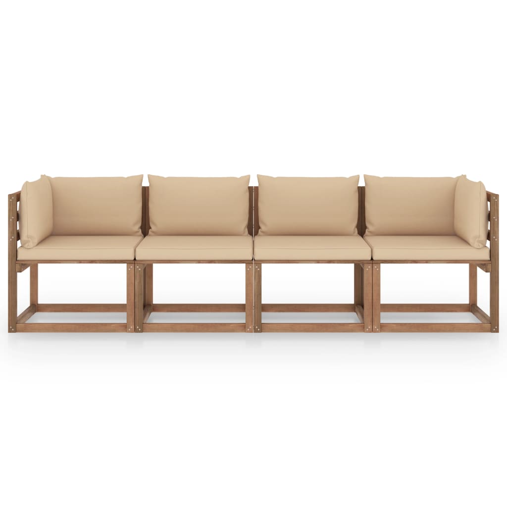 vidaXL Sofa 4-os. z palet, z poduszkami, impregnowane drewno sosnowe