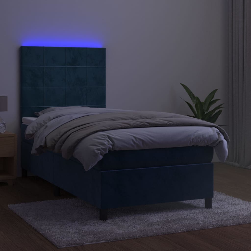 vidaXL Łóżko kontynentalne, materac i LED, niebieski aksamit 80x200 cm