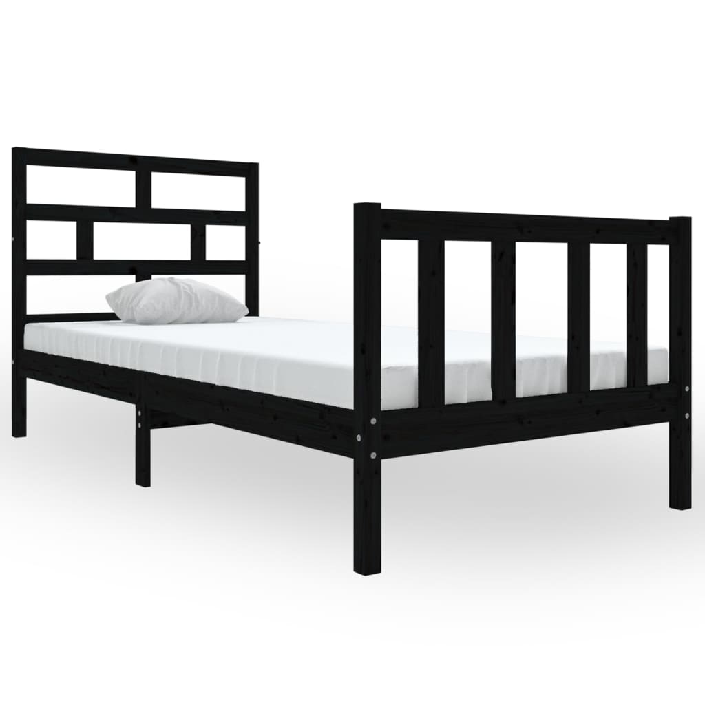 vidaXL Rama łóżka, czarna, lite drewno sosnowe, 90x190 cm, pojedyncza