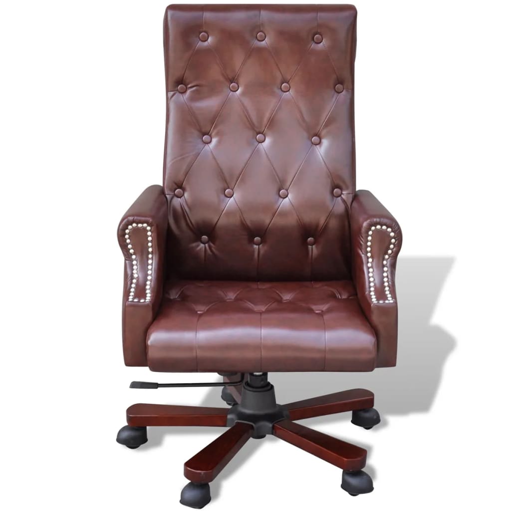 Obrotowe krzesło biurowe, imitacja skóry, brązowe