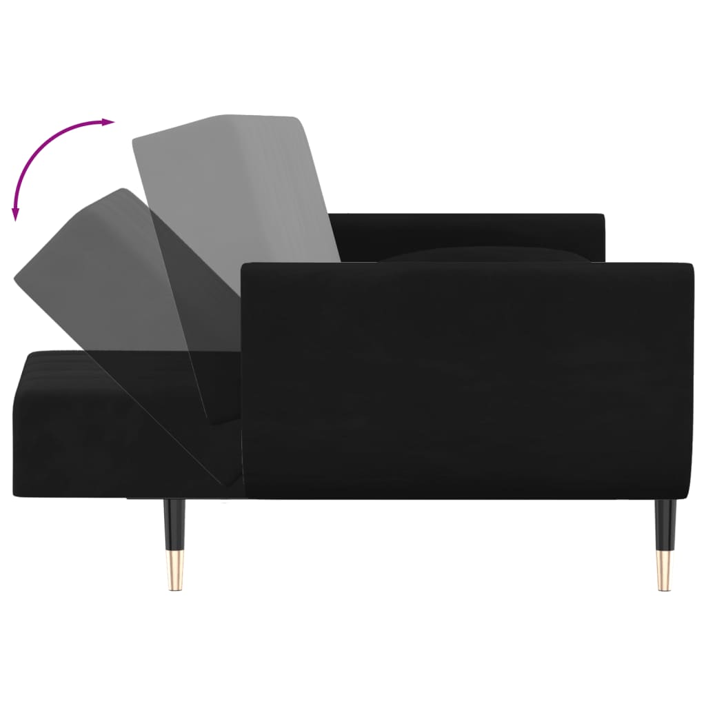 vidaXL 2-osobowa kanapa z 2 poduszkami, czarna, aksamitna