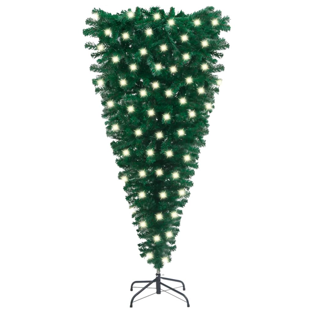 vidaXL Odwrócona, sztuczna choinka z lampkami LED, zielona, 120 cm