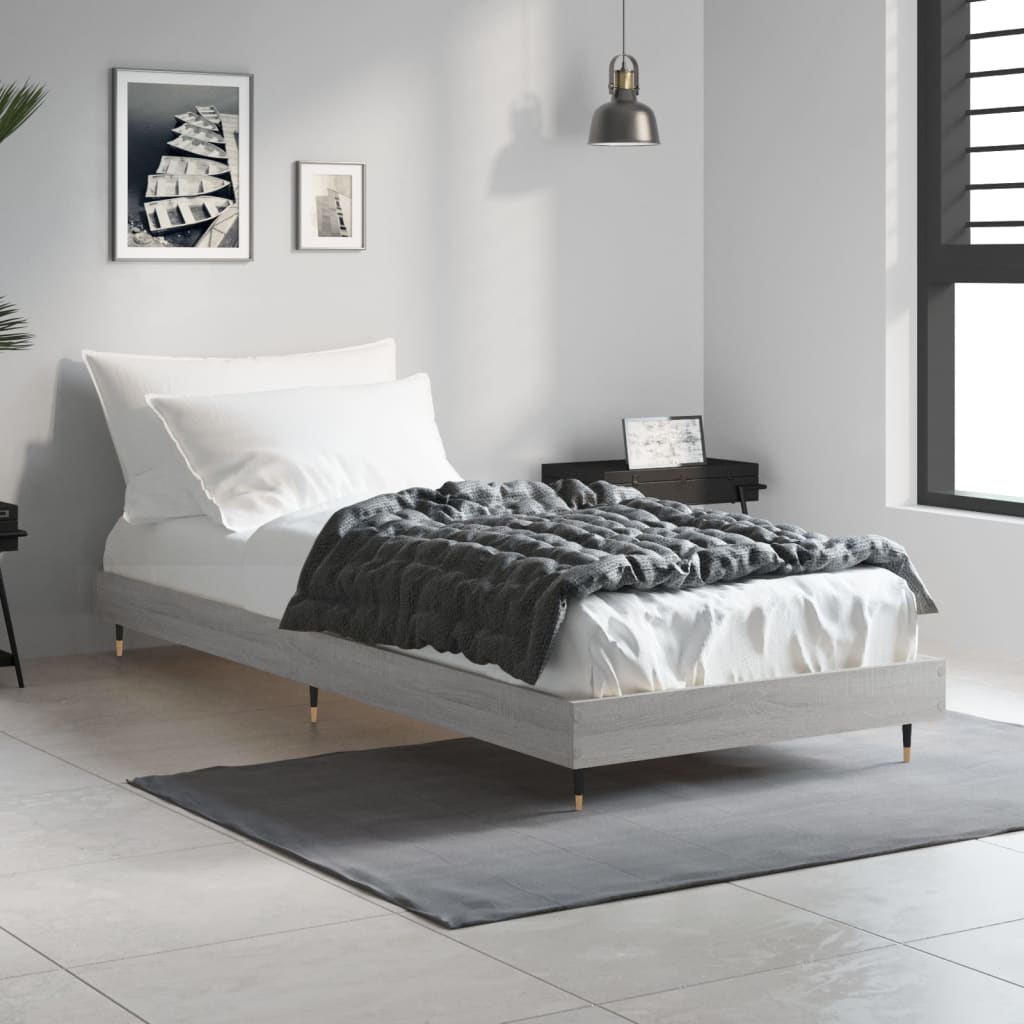 vidaXL Rama łóżka, szary dąb sonoma, 75x190cm, materiał drewnopochodny
