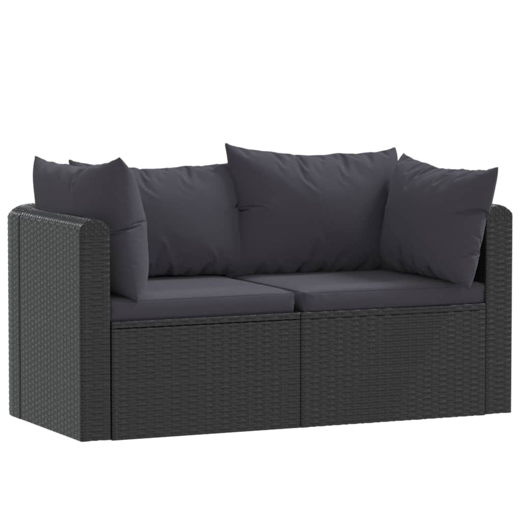 vidaXL 2-częściowa sofa ogrodowa, z poduszkami, polirattan, czarna