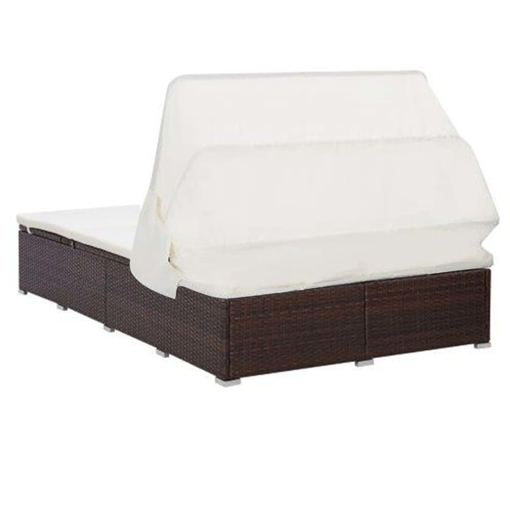vidaXL 2-osobowy leżak z poduszką, polirattan, brązowy