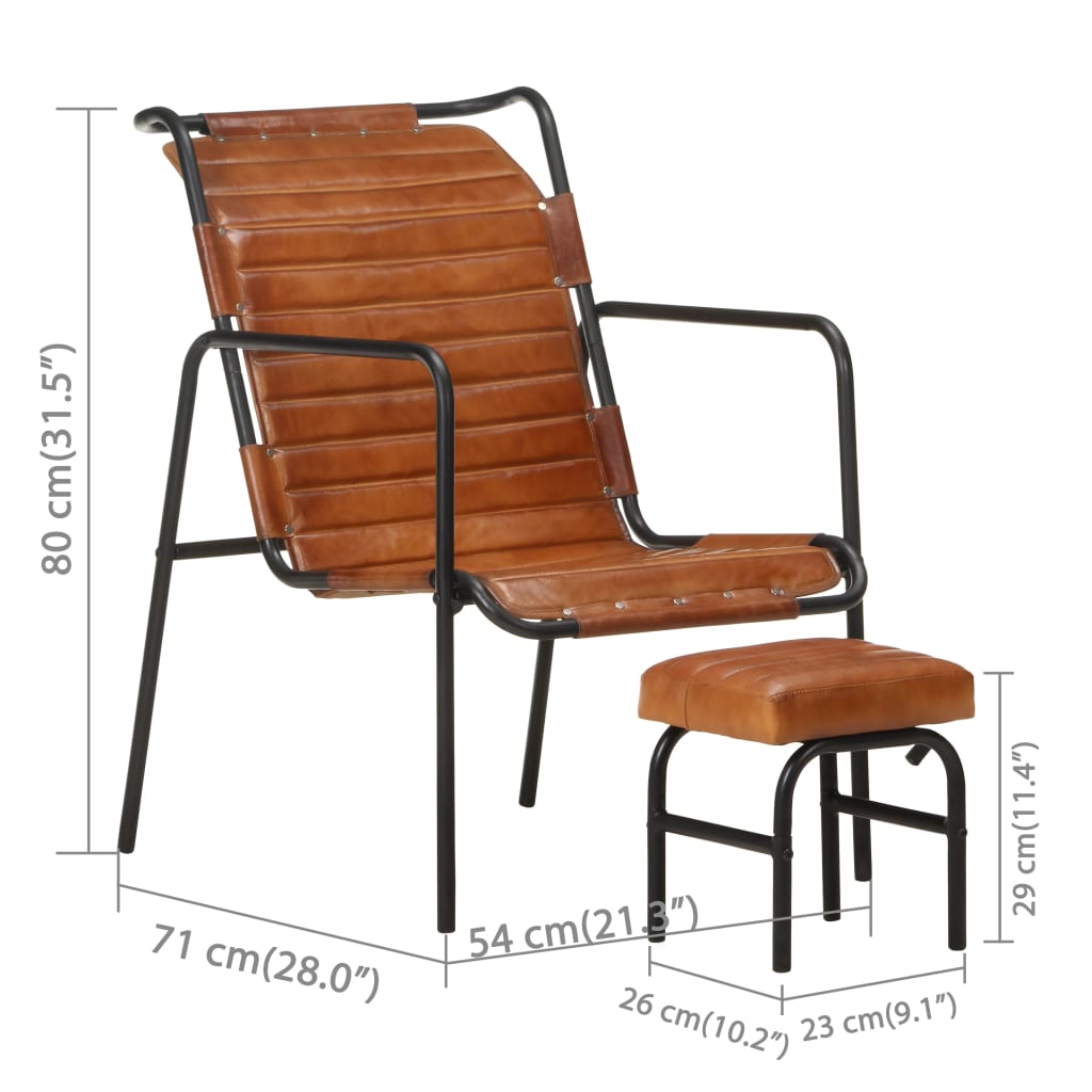 vidaXL Fotel wypoczynkowy z podnóżkiem, brązowy, skóra naturalna