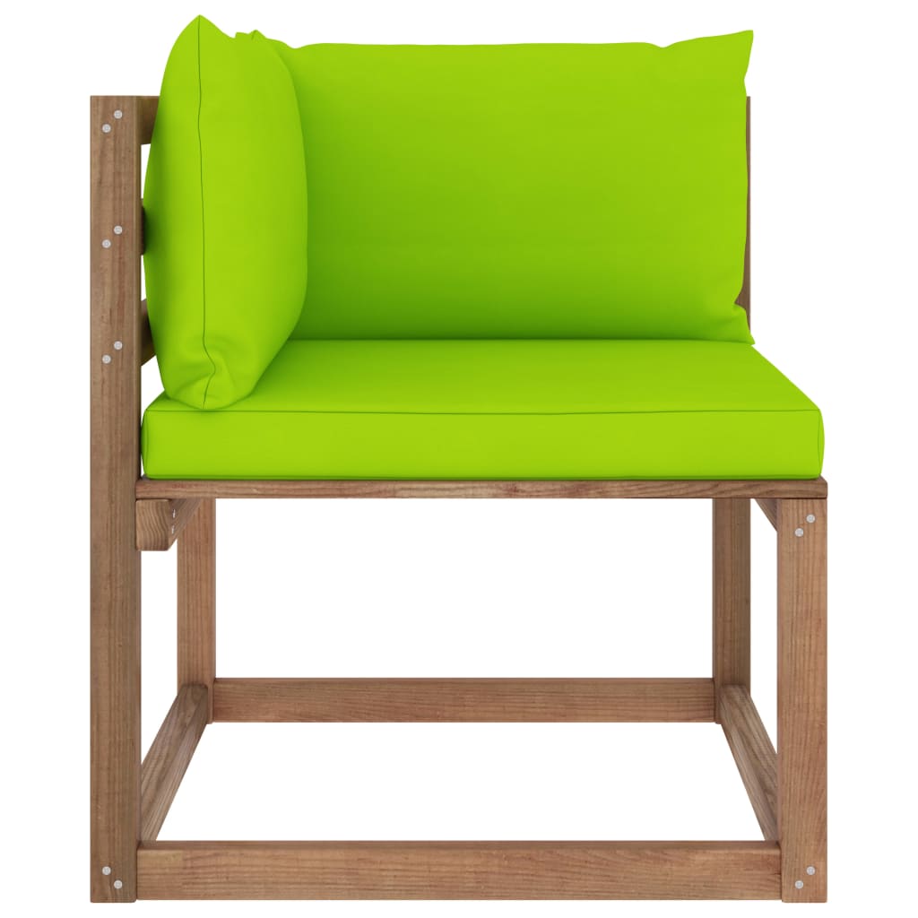 vidaXL Ogrodowa sofa narożna z palet, z jasnozielonymi poduszkami