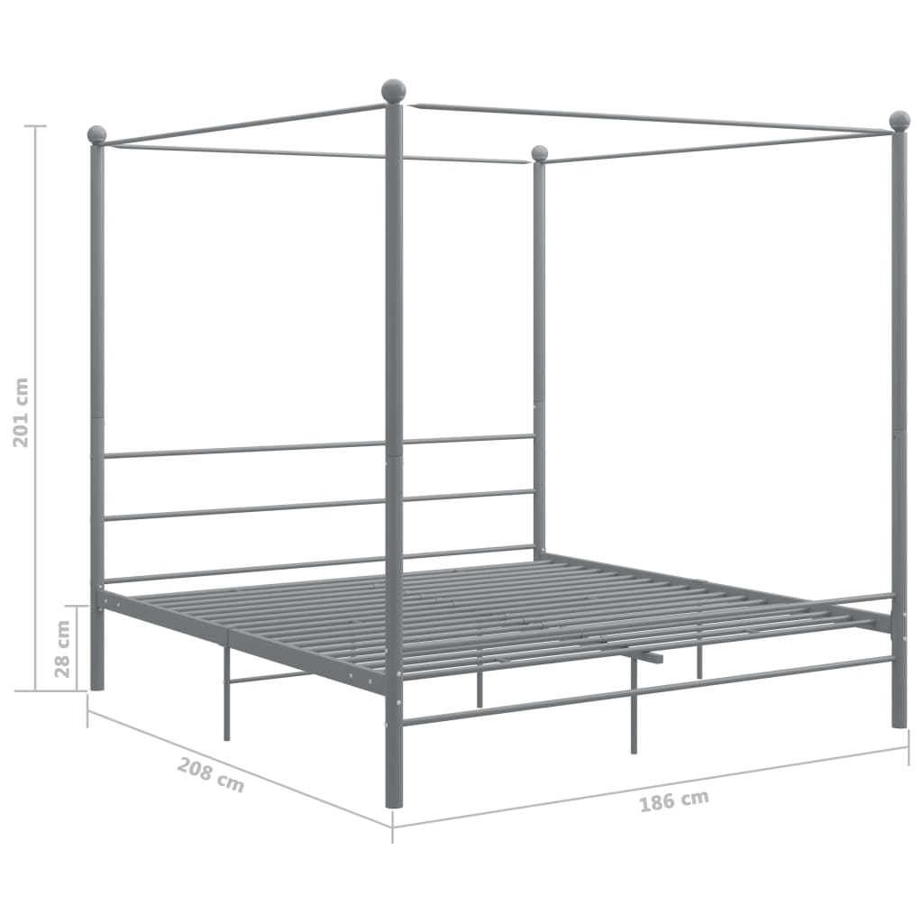 vidaXL Rama łóżka z baldachimem, szara, metalowa, 180 x 200 cm
