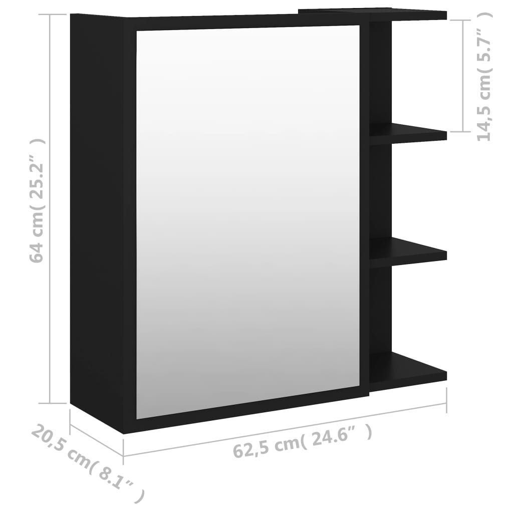 vidaXL Szafka z lustrem czarna 62,5x20,5x64 cm materiał drewnopochodny