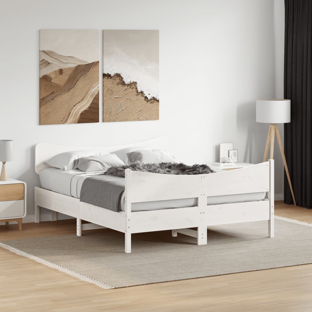 vidaXL Rama łóżka z wezgłowiem, biała, 140x190 cm, drewno sosnowe