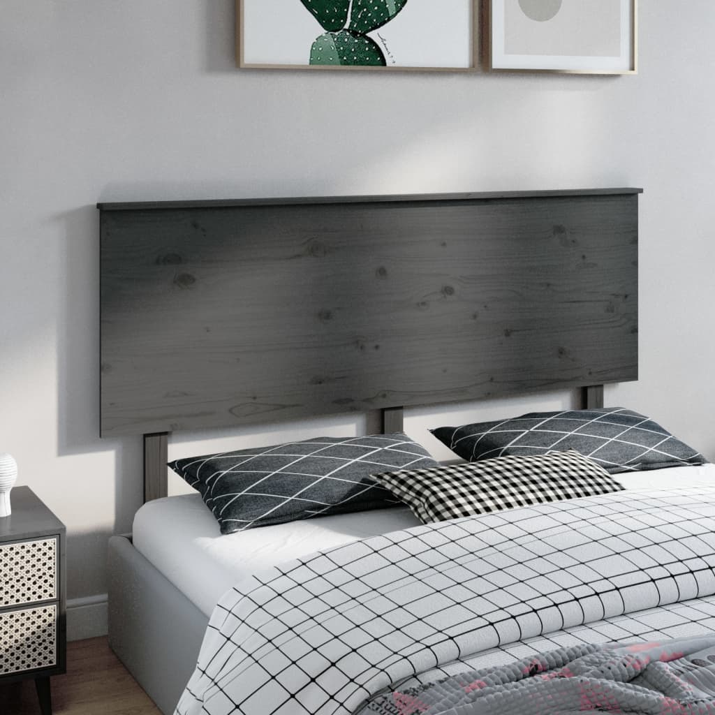 vidaXL Wezgłowie łóżka, szare, 164x6x82,5 cm, lite drewno sosnowe