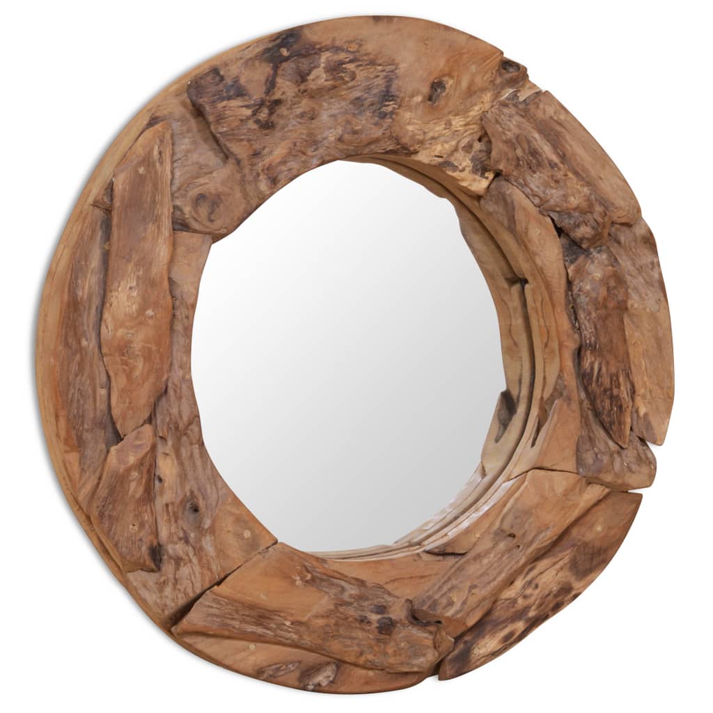 vidaXL Lustro dekoracyjne, drewno tekowe, 60 cm, okrągłe