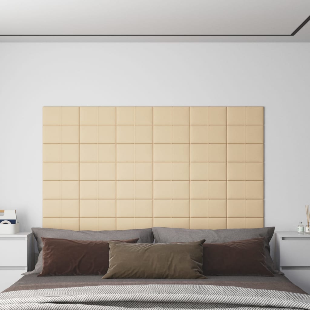 vidaXL Panele ścienne, 12 szt., kremowe, 30x15 cm, tkanina, 0,54 m²