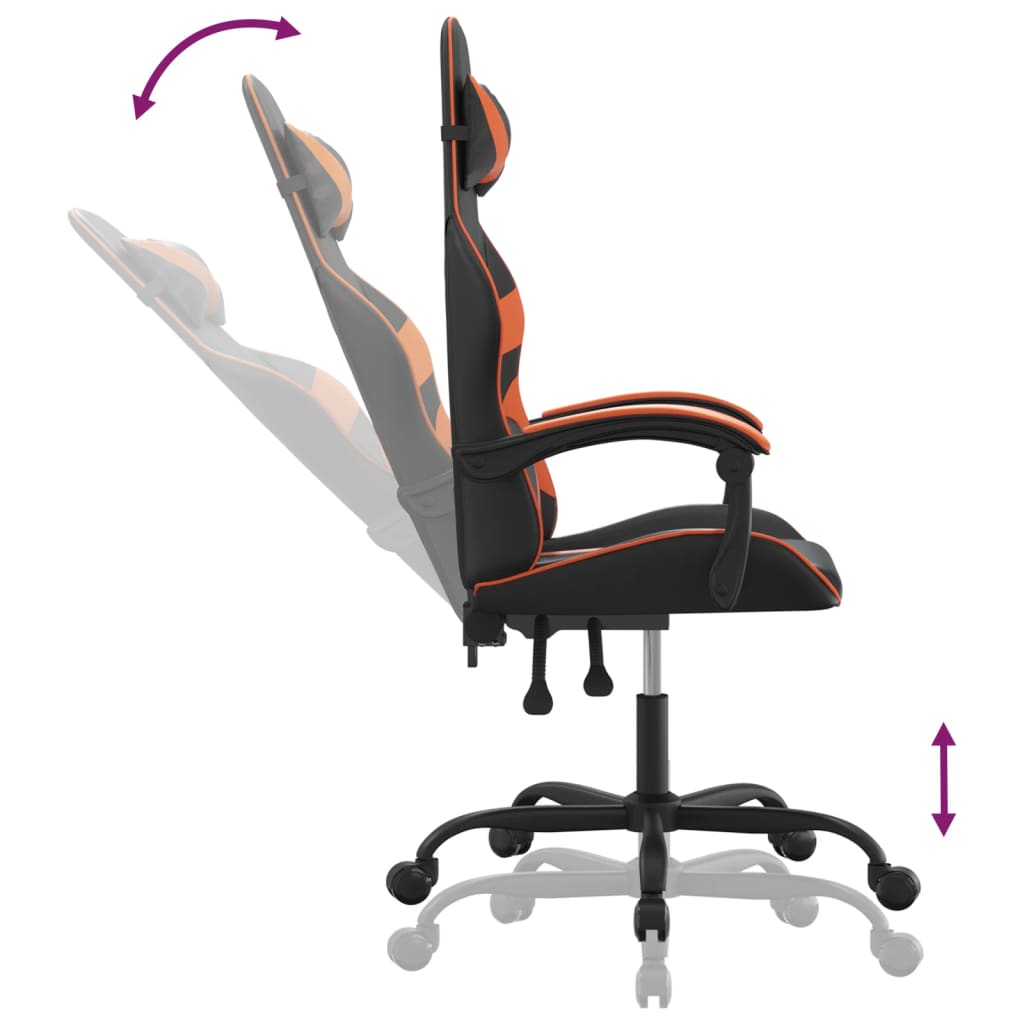 vidaXL Obrotowy fotel gamingowy, czarno-pomarańczowy, sztuczna skóra