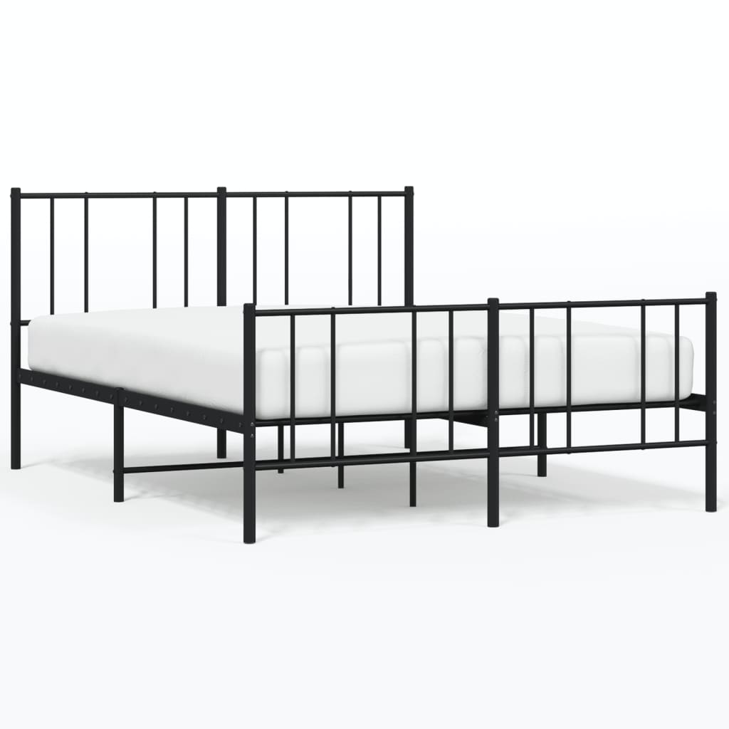 vidaXL Metalowa rama łóżka z wezgłowiem i zanóżkiem, czarna, 120x190cm