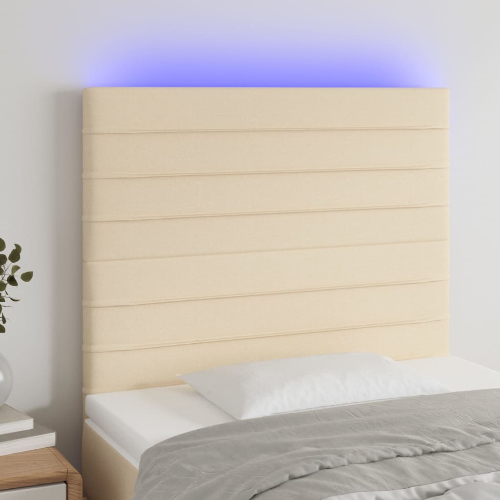 vidaXL Zagłówek do łóżka z LED, kremowy, 80x5x118/128 cm, tkanina
