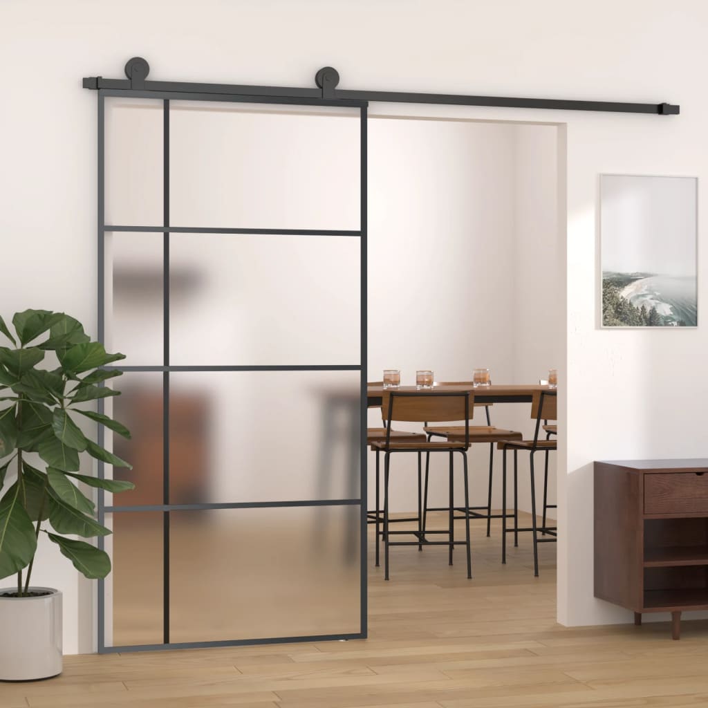 vidaXL Drzwi przesuwne, szkło ESG i aluminium, 102,5x205 cm, czarne
