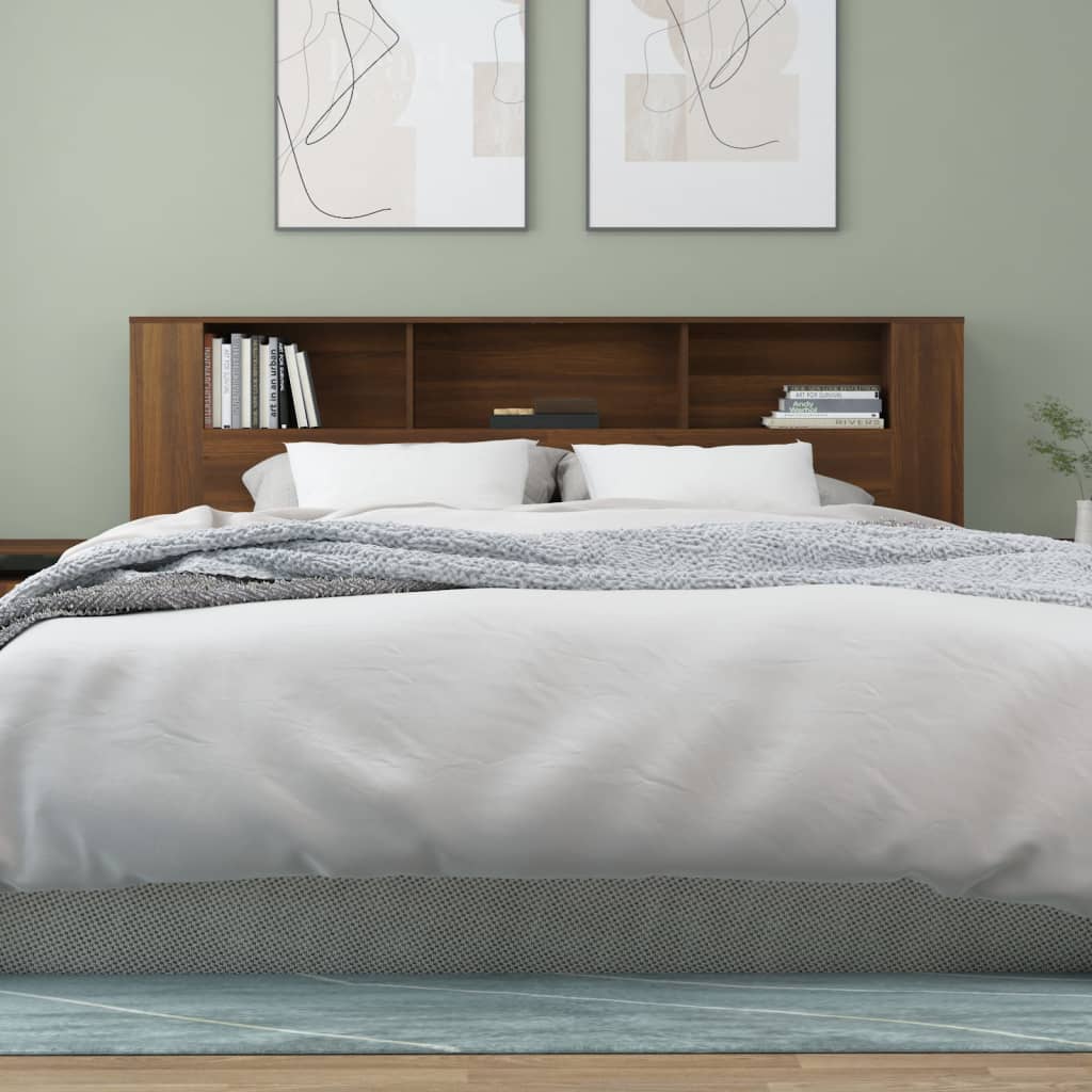 vidaXL Wezgłowie łóżka z półkami, brązowy dąb, 200x18,5x104,5 cm
