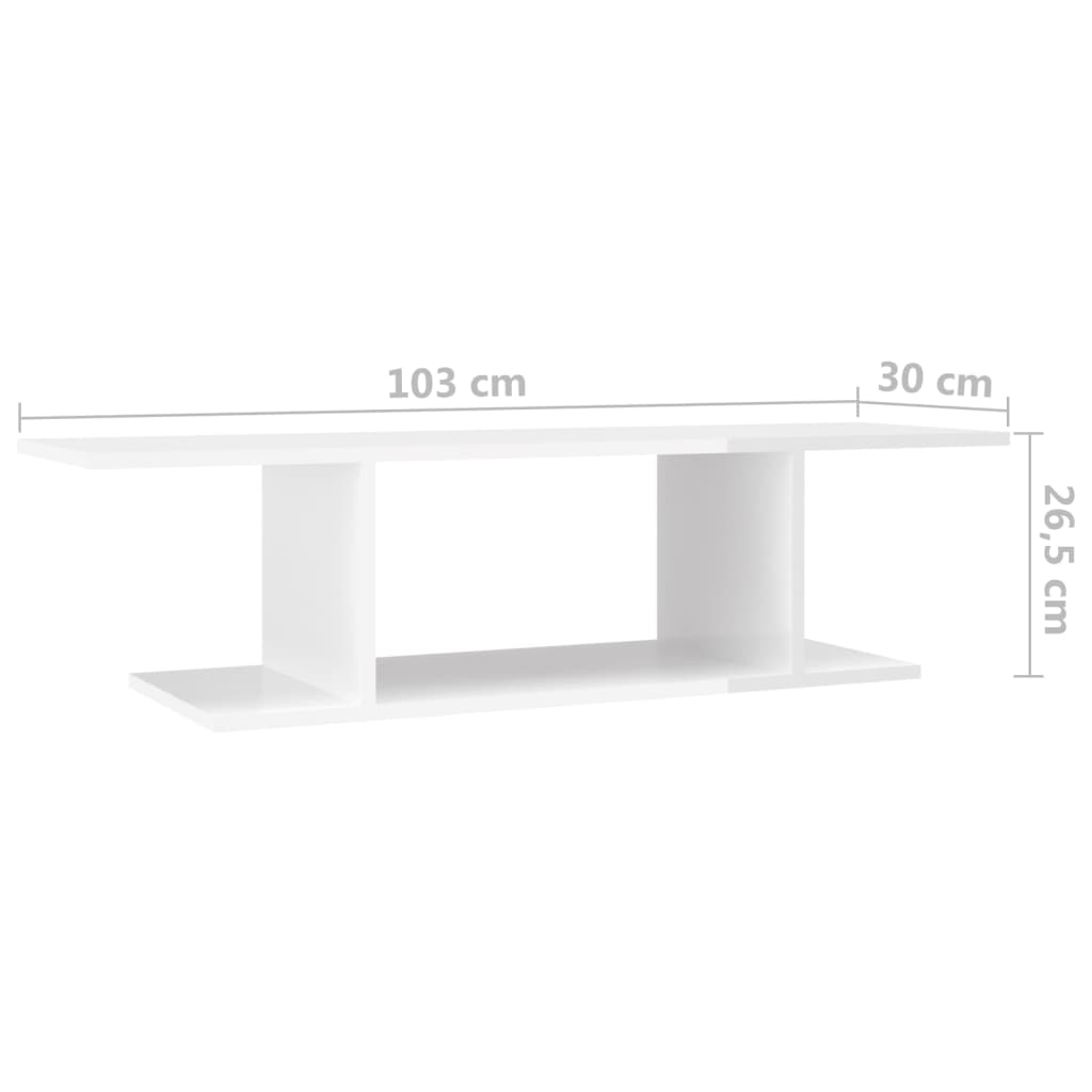 vidaXL Wisząca szafka telewizyjna, wysoki połysk, biała, 103x30x26,5cm