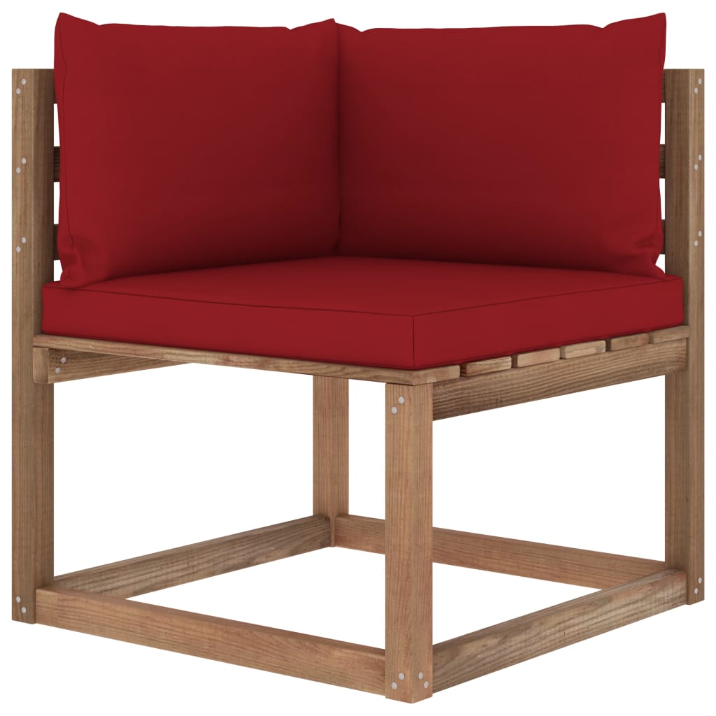 vidaXL Ogrodowa sofa narożna z palet, z bordowymi poduszkami
