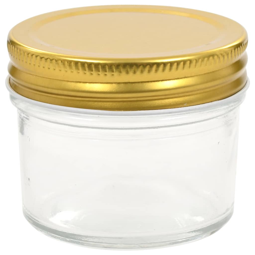 vidaXL Szklane słoiki na dżem, złote pokrywki, 96 szt., 110 ml