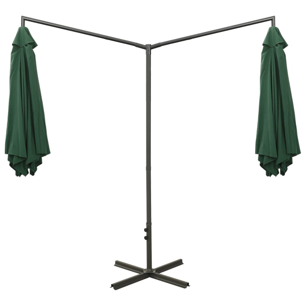 vidaXL Podwójny parasol na stalowym słupku, zielony, 600 cm