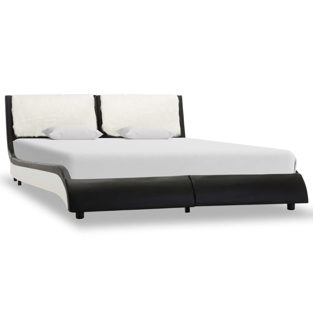 vidaXL Rama łóżka z LED, czarno-biała, sztuczna skóra, 140 x 200 cm