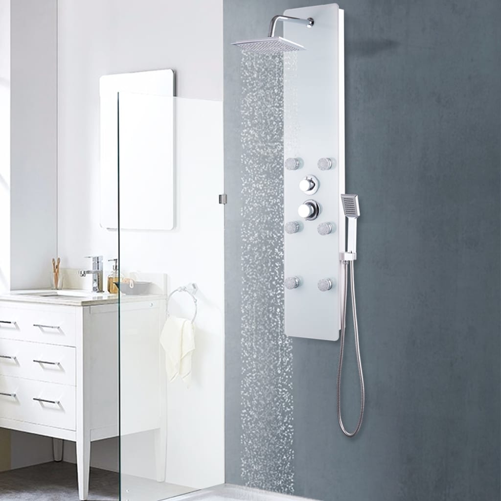 vidaXL Panel prysznicowy, szkło, 25 x 44,6 x 130 cm, biały
