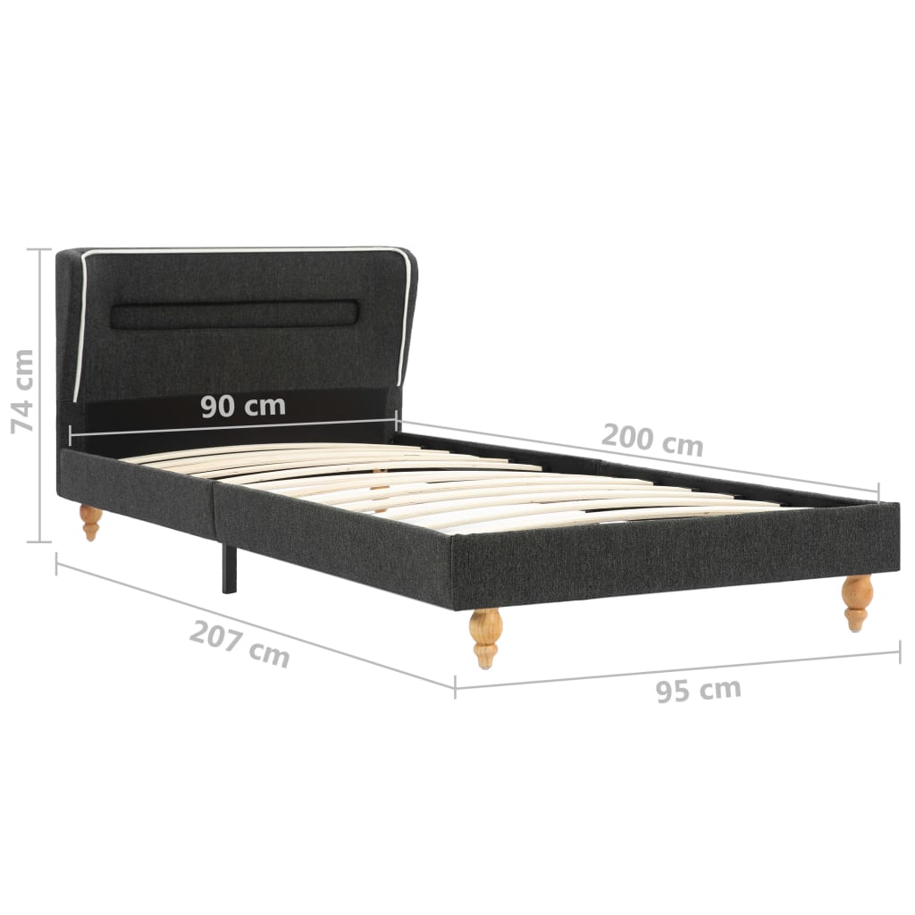 vidaXL Rama łóżka z LED, ciemnoszara, juta, 90 x 200 cm