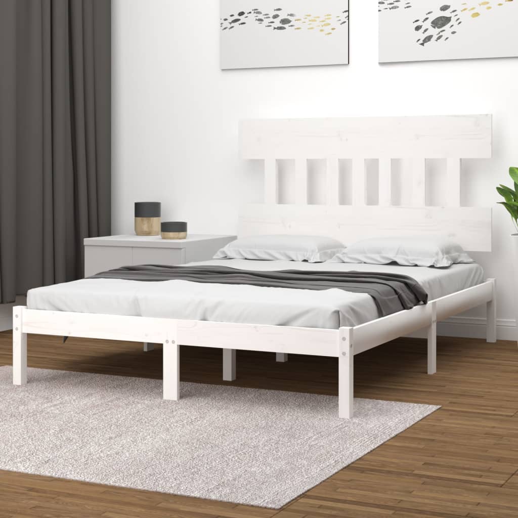 vidaXL Rama łóżka, biała, lite drewno, 200x200 cm