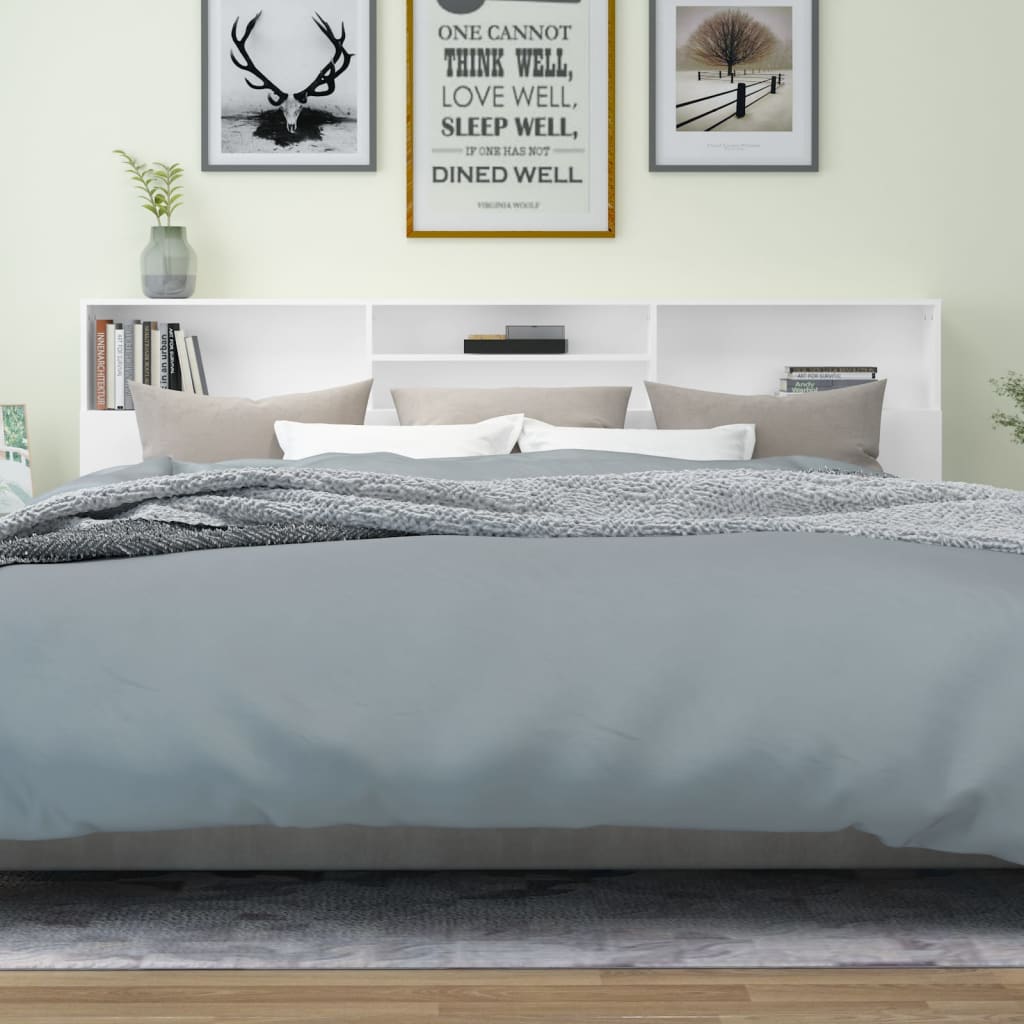 vidaXL Wezgłowie łóżka z półkami, białe, 220x19x103,5 cm