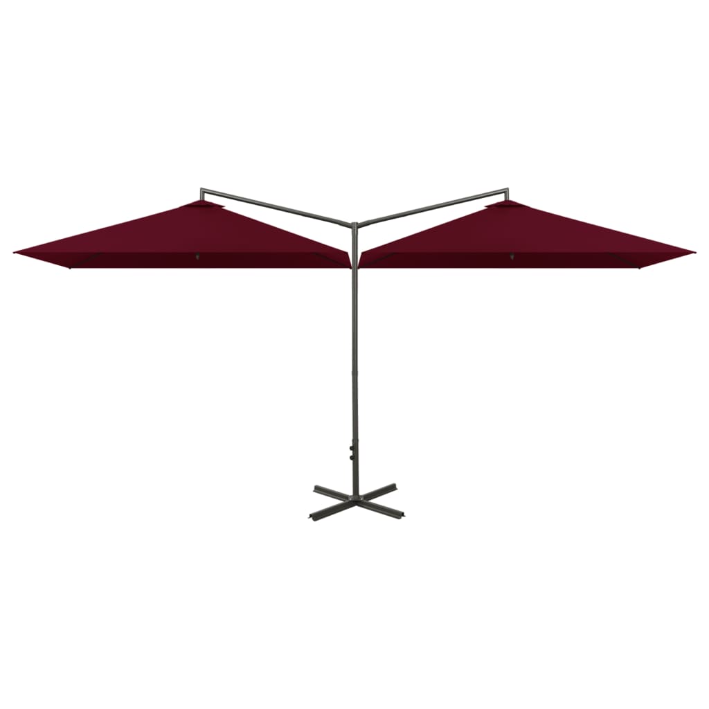 vidaXL Podwójny parasol na stalowym słupku, bordowy, 600x300 cm
