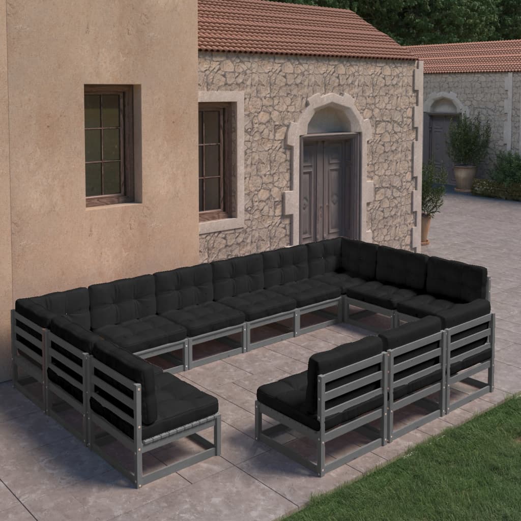 vidaXL 13-cz. zestaw wypoczynkowy do ogrodu, z poduszkami,szary, sosna