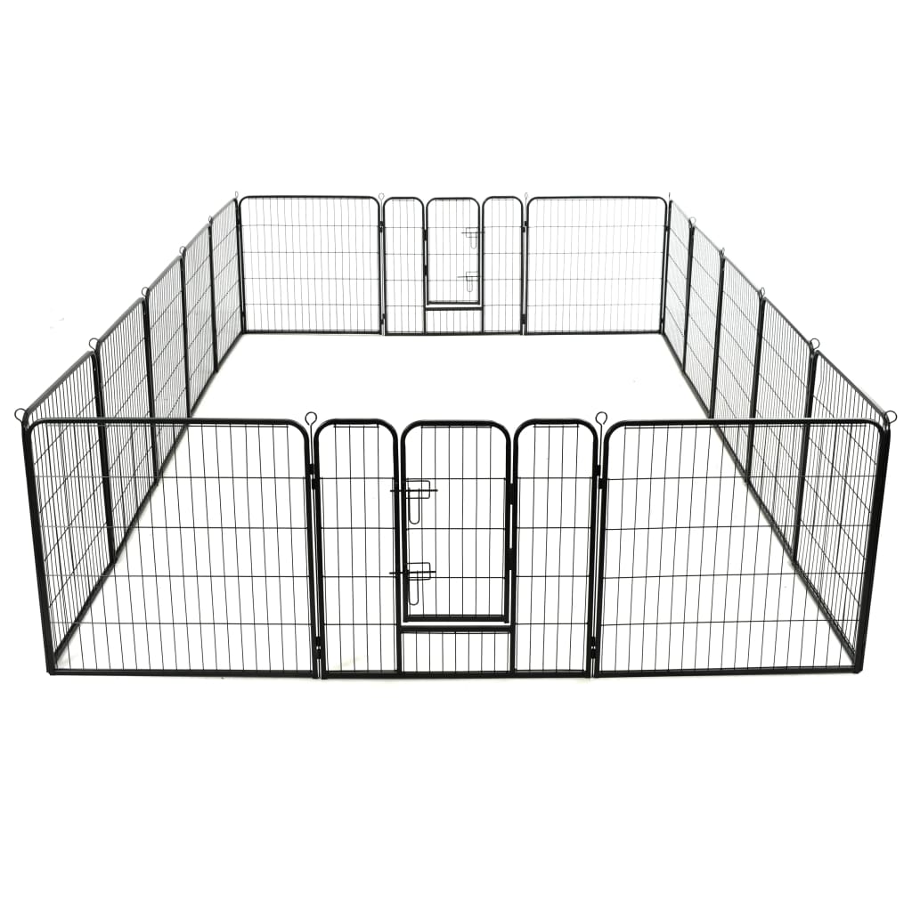 vidaXL Kojec dla psów, 16 paneli, stalowy, 80 x 80 cm, czarny